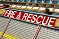 Large Fire and Rescue sign on fire engine. Royalty Free Stock Photo