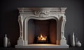 Large fireplace with fire close-up, generative AI