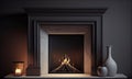 Large fireplace with fire close-up, generative AI