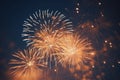 Large fireworks colourful gold festive celebrate dark event exploding glow party new year atmosphere illuminated sparks