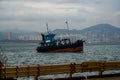 Large fishing boats docked by the sea in Hong Kong Royalty Free Stock Photo