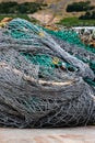 Large Fishing Nets And Rope Tangled In A Harbor Royalty Free Stock Photo