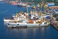 Large fishing trawler Novoural'sk in Vladivostok. Home port of Sovetskaya Gavan