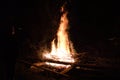 Large flame bonfire black background