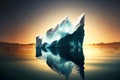 large floating iceberg reflecting sunlight and small ice floating in sea Royalty Free Stock Photo