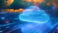 A large, fluffy blue cumulus cloud effortlessly floats in the vast expanse of the sky, Illustrate data migration from NAS storage