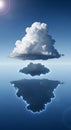 A large, fluffy cumulus cloud floats in a clear blue sky, casting a striking reflection on a Royalty Free Stock Photo