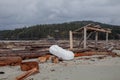 A large foam dock float has washed up on the shores of beautiful British-Columbia`s Thormany Island