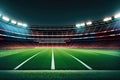 Large football stadium with lots of empty seats and evening lighting, generative ai Royalty Free Stock Photo