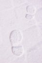 Large footprints in snow. White light background Royalty Free Stock Photo