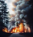 Large forest fire in summer, generative ai