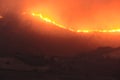 Large forest wildfire at night