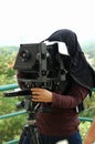 large format camera on tripod, handling