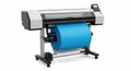 Large Format Printer with Blue Paper Roll on Stand, Isolated on White Background Royalty Free Stock Photo