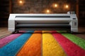 large format printer producing rainbow colored carpet design Royalty Free Stock Photo