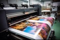 Large format printing machine in operation. Industry Royalty Free Stock Photo