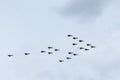 Large formation of JAS 39 Gripen fighter jets Royalty Free Stock Photo