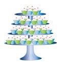 Large Four-Tier Cupcake Display Filled with Cupcakes