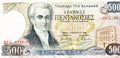 obverse side of 500 five hundred Greek Drachmes banknote currency issued 1983 in Greece features Ioannis Kapodistrias