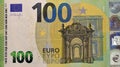 large fragment of obverse side of Ã¢âÂ¬100 one hundred Euro bill banknote, currency of the European Union with Baroque and rococo Royalty Free Stock Photo