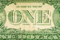 Large fragment of 1 one dollars bill banknote. Old American money banknote, vintage retro, usd Royalty Free Stock Photo