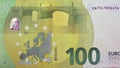 large fragment of the reverse side of Ã¢âÂ¬100 one hundred Euro bill banknote, the currency of the European Union with Europe map Royalty Free Stock Photo