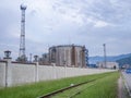 Large fuel tanks. Tanks and ladders of the tank farm. The gloomy atmosphere of an industrial area Royalty Free Stock Photo