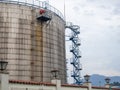 Large fuel tanks. Tanks and ladders of the tank farm. The gloomy atmosphere of an industrial area Royalty Free Stock Photo