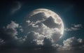 A large, full moon in the night sky among the clouds Royalty Free Stock Photo