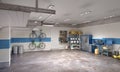 Large garage in whie and blue tones Royalty Free Stock Photo