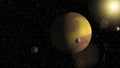 Large gas giant planet with two moons and a smaller planet orbiting nearby star Royalty Free Stock Photo