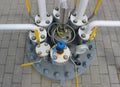 Large gas pump with pressure gauge and distribution pipes of the gas hub Royalty Free Stock Photo