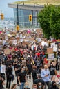 A large gathering of demonstrators participating in the Freedom March. Vancouver BC Canada