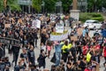 A large gathering of demonstrators participating in the Freedom March. Vancouver BC Canada