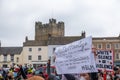 A large gathering of protesters kneel around the Obelisk at a Black Lives Matter protest in Richmond, North Yorkshire, with Royalty Free Stock Photo