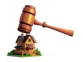 Large gavel hitting house. Concept legal auction - real estate - nexus of law, property, taxation, and investment Royalty Free Stock Photo