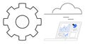 Gear and cloud with laptop displaying data report and analytics for workflow optimization Royalty Free Stock Photo