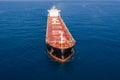 Large general cargo ship, Top down aerial.