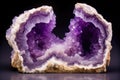 large geode split in half revealing amethyst crystals inside Royalty Free Stock Photo