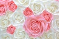 Large Giant Paper Flowers. Big pink, white, beige Rose, peony made from paper. Pastel paper background pattern lovely style. Flowe Royalty Free Stock Photo