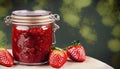 large glass with homemade strawberry jam