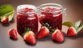 large glass with homemade strawberry jam