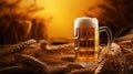 large glass of light unfiltered beer, malt, hops, barley ears standing on an old wooden table dyeing, natural background Royalty Free Stock Photo