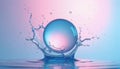 Large glass sphere submerged in water splash with tiny bubbles floating. Smooth liquid motion creates ripple effect. Abstract Royalty Free Stock Photo