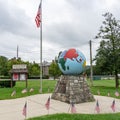 Large globe as the centerpiece of a Veterans Memorial