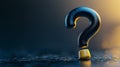 A large glossy question mark stands prominently against dark background illuminated by warm light creating sense of mystery and