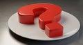 A large, glossy, red question mark is placed on a white plate generated Royalty Free Stock Photo