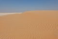 Large golden dune with undulating vertical sand movement and white limestone formations on the horizon Oman Royalty Free Stock Photo