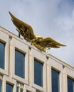 Large golden eagle artwork atop the former American Embassy in London