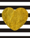 A large Golden heart on the background of horizontal wide black lines